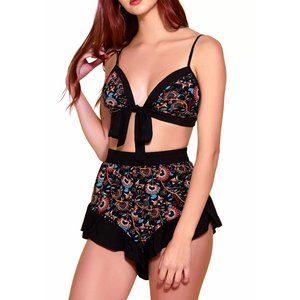 Hauty Print Bralette & High Waist Panties in Black